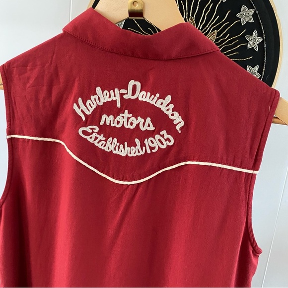 NWT Harley Davidson Moto Club Sleeveless Shirt Red Button 96670 Tank Embroidered - Picture 12 of 16